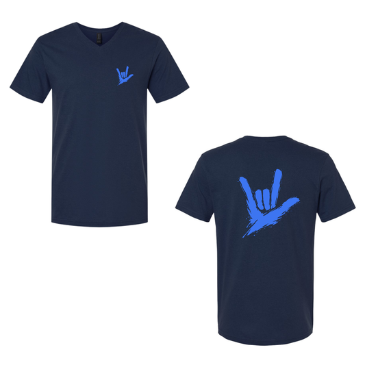 Electric Blue ILY by Fortyxfive – Front & Back Unisex V-NECK