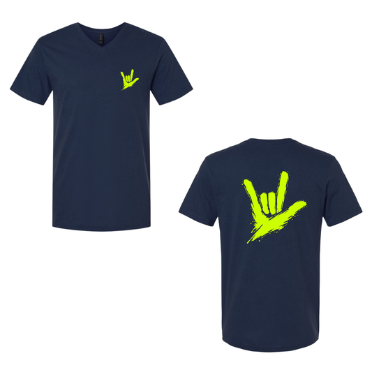 Neon Green ILY by Fortyxfive – Front & Back Unisex V-NECK