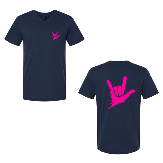 Neon Pink ILY by Fortyxfive – Front & Back Unisex V-NECK