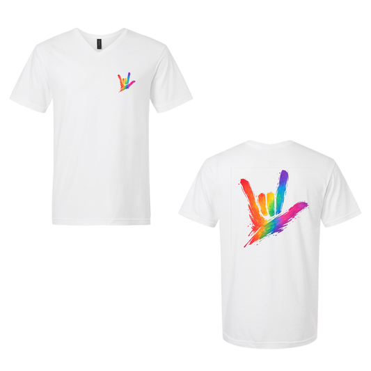 Rainbow ILY by Fortyxfive - Front & Back Unisex V-NECK