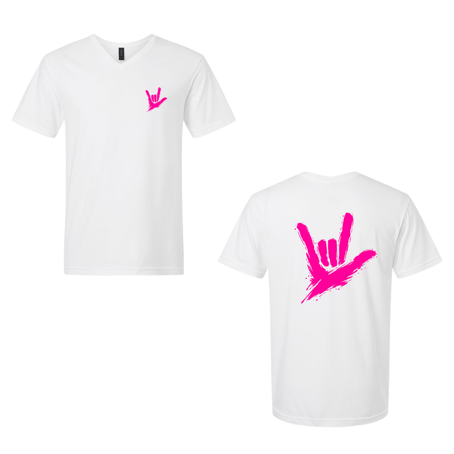 Neon Pink ILY by Fortyxfive – Front & Back Unisex V-NECK