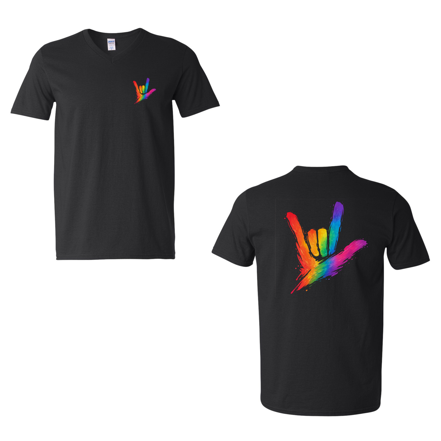 Rainbow ILY by Fortyxfive - Front & Back Unisex V-NECK