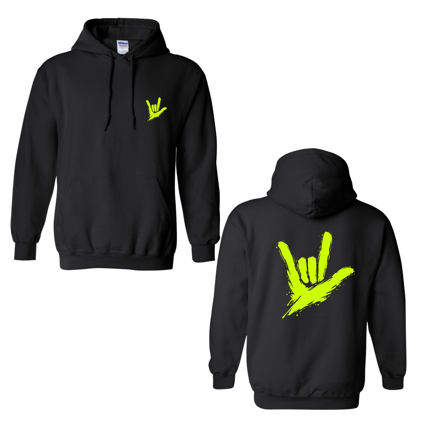 Neon Green ILY by Fortyxfive – Front & Back Unisex Hoodie