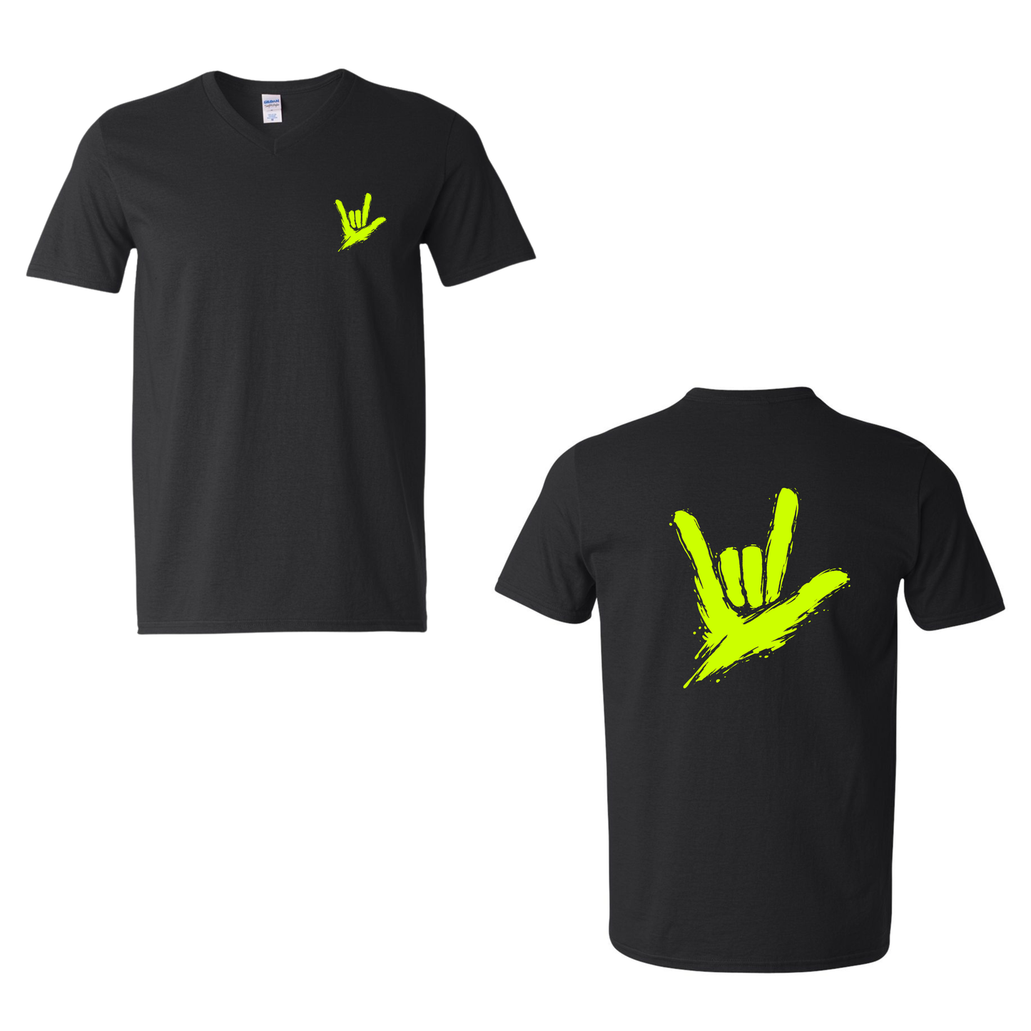Neon Green ILY by Fortyxfive – Front & Back Unisex V-NECK