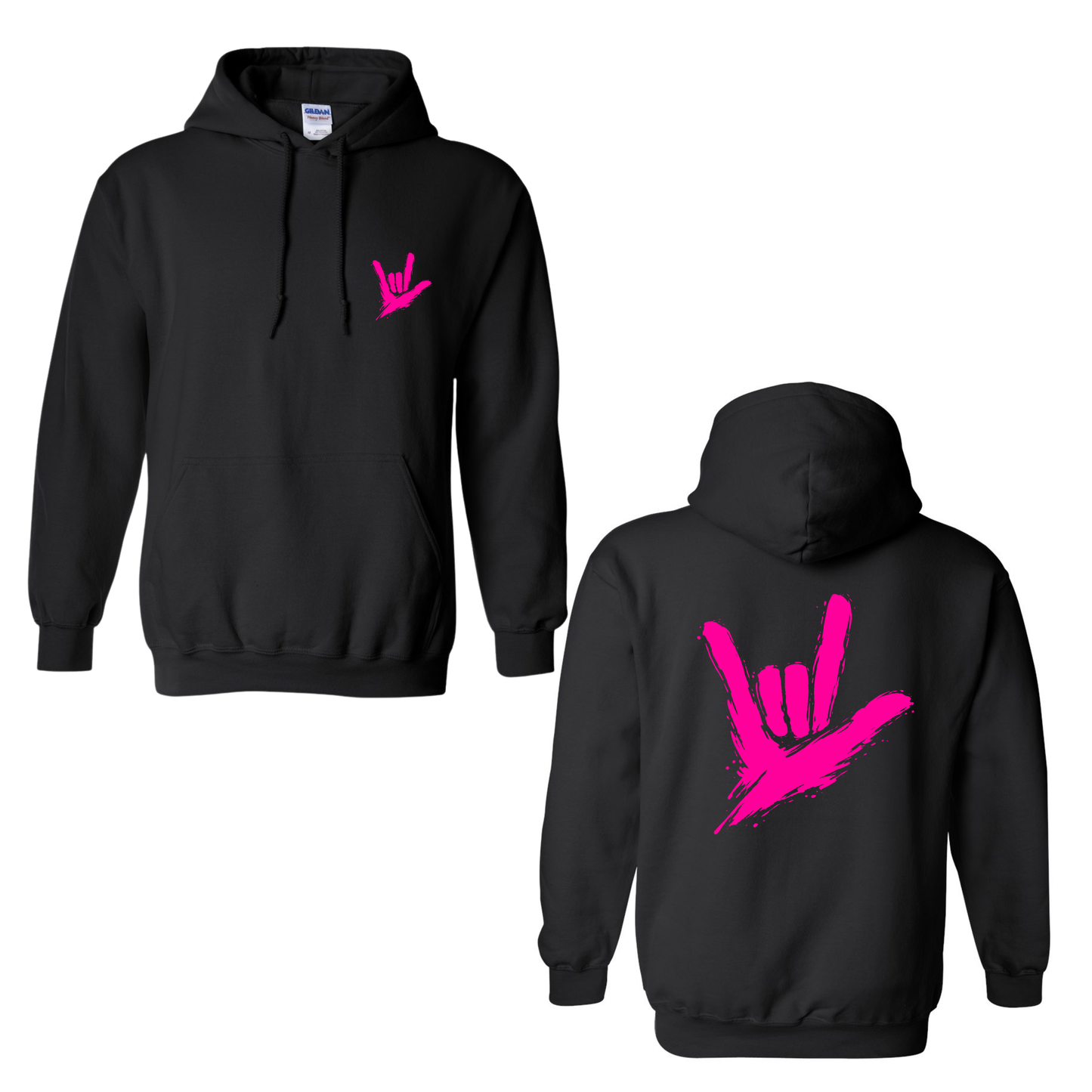 Neon Pink ILY by Fortyxfive – Front & Back Unisex Hoodie