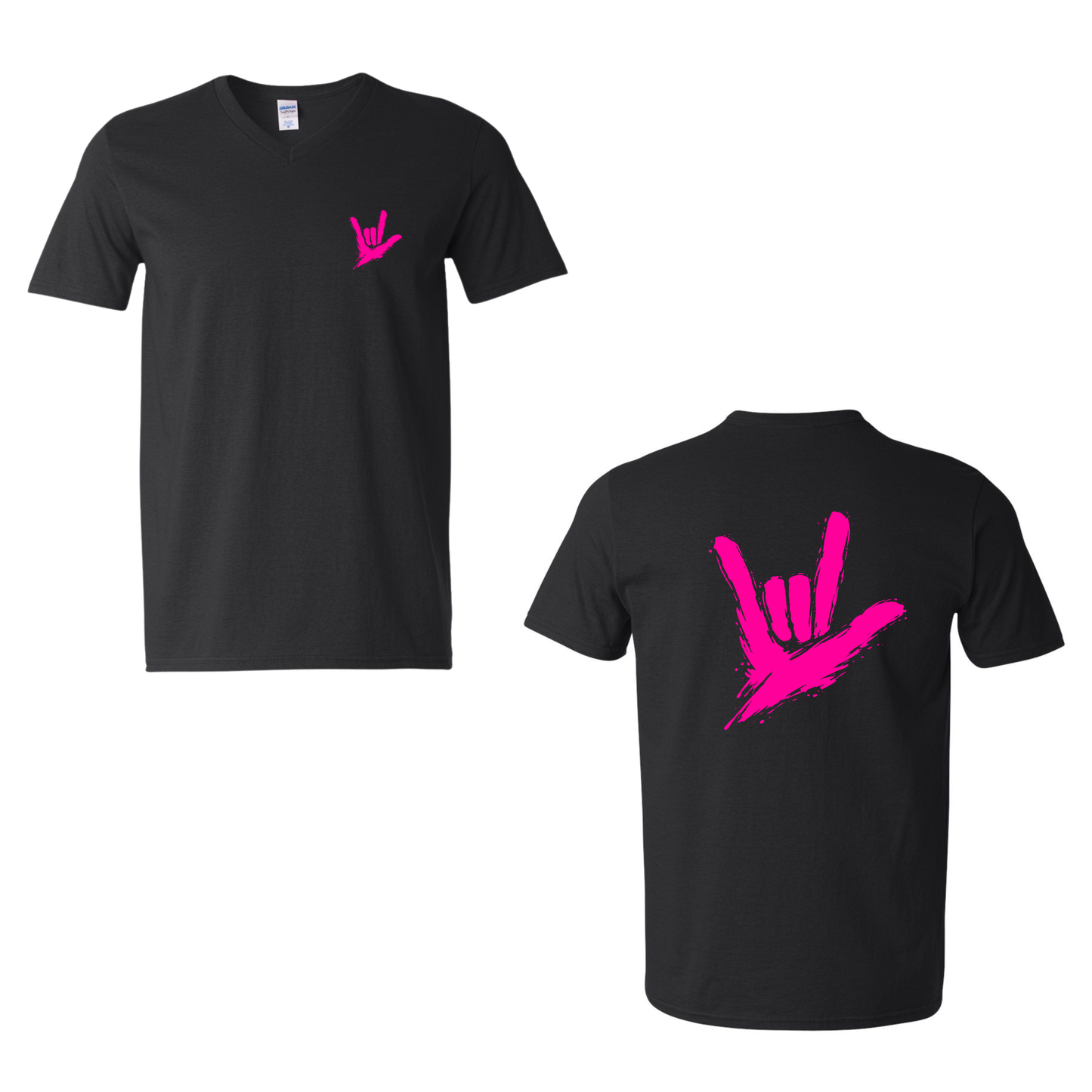 Neon Pink ILY by Fortyxfive – Front & Back Unisex V-NECK