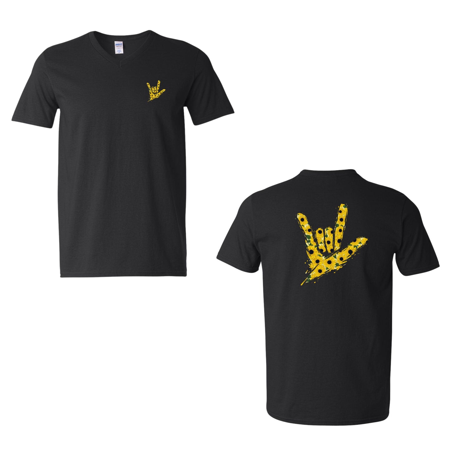 Sunflower ILY by Fortyxfive – Front & Back Unisex V-NECK