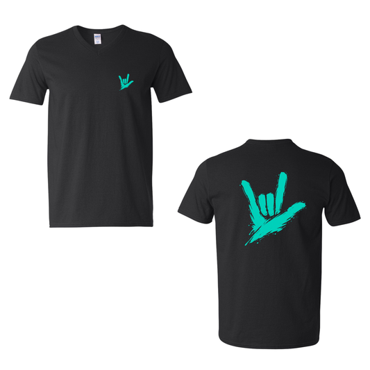 Teal ILY by Fortyxfive – Front & Back Unisex V-NECK