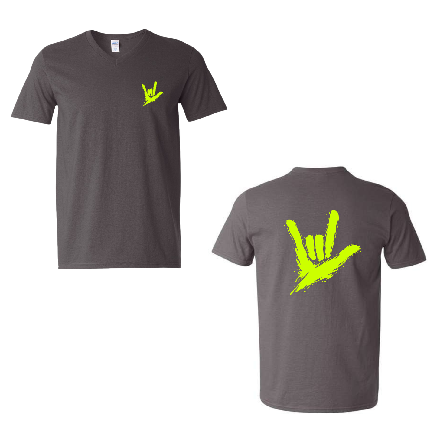 Neon Green ILY by Fortyxfive – Front & Back Unisex V-NECK