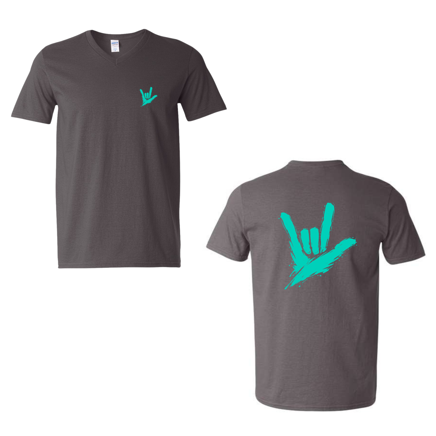Teal ILY by Fortyxfive – Front & Back Unisex V-NECK