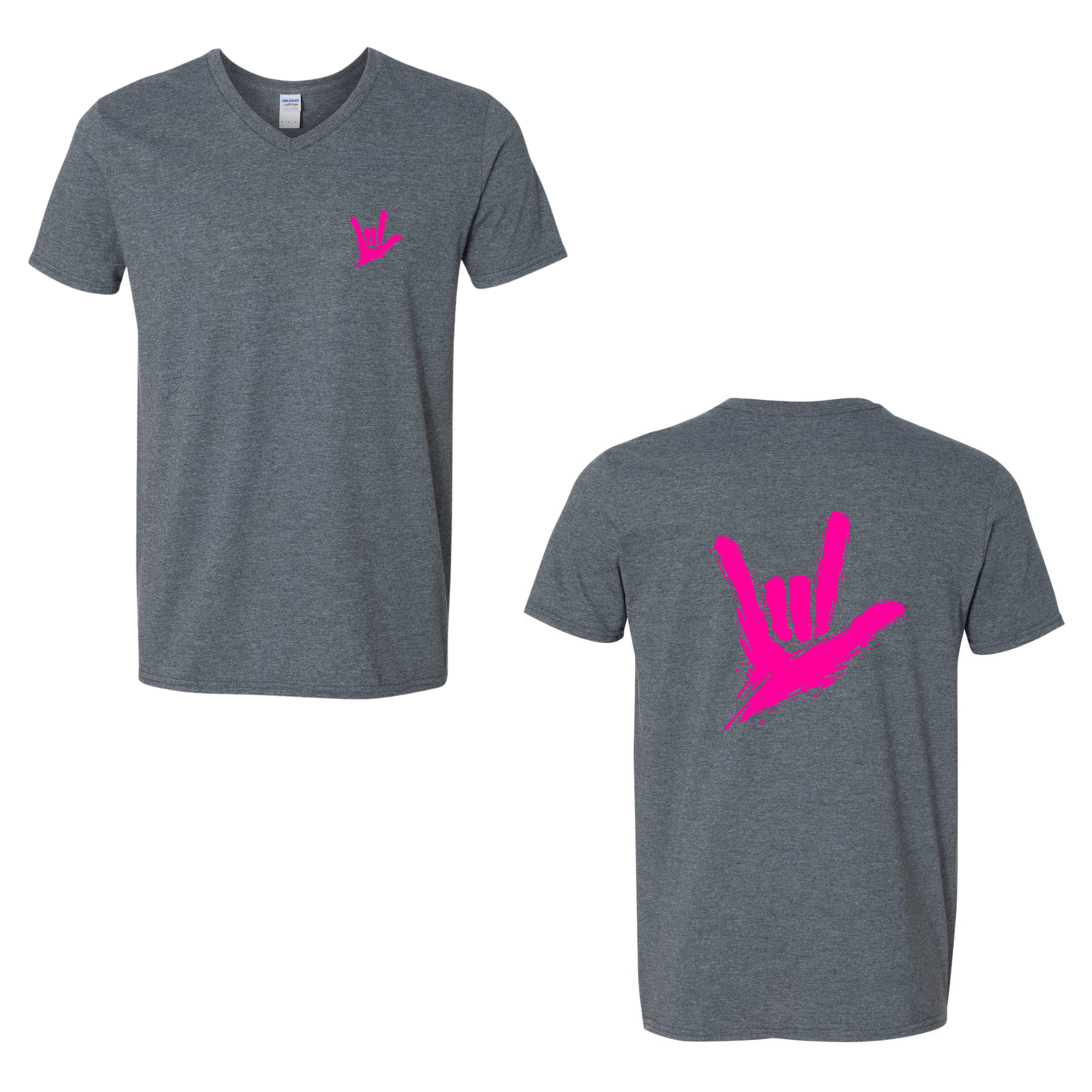 Neon Pink ILY by Fortyxfive – Front & Back Unisex V-NECK
