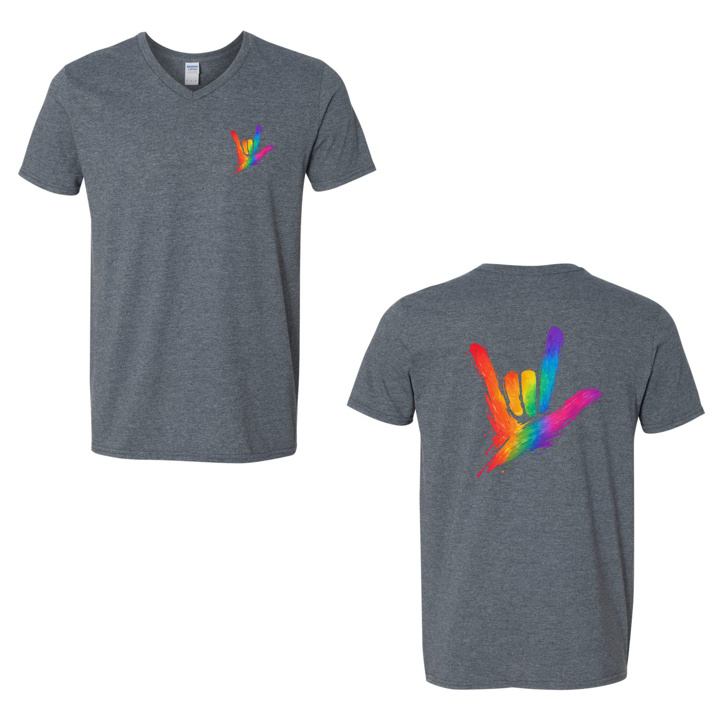 Rainbow ILY by Fortyxfive - Front & Back Unisex V-NECK