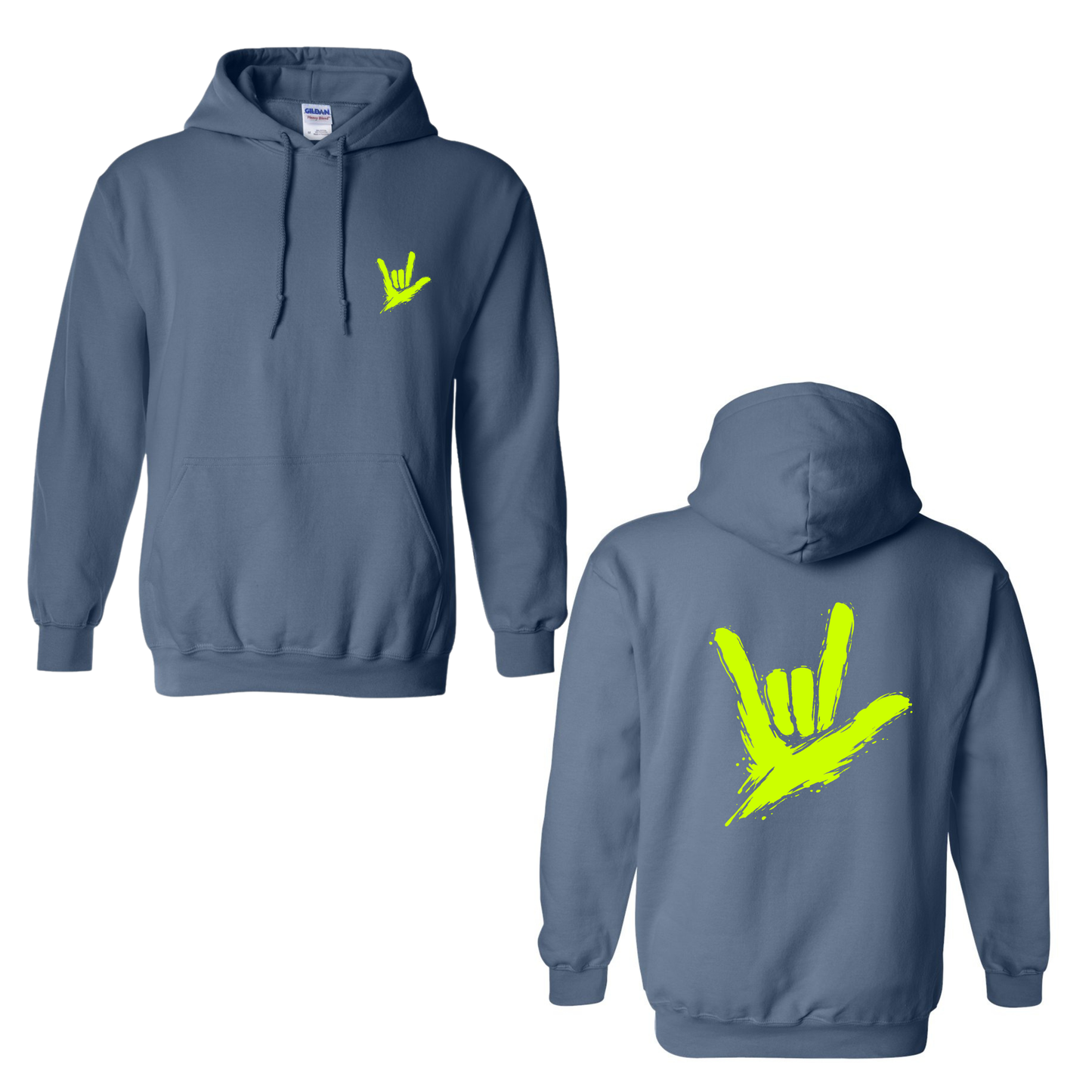 Neon Green ILY by Fortyxfive – Front & Back Unisex Hoodie
