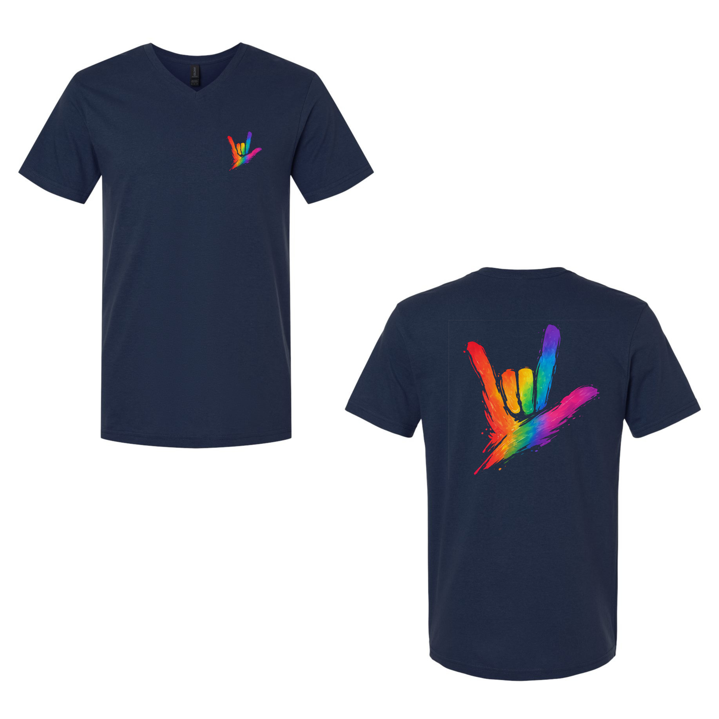 Rainbow ILY by Fortyxfive - Front & Back Unisex V-NECK