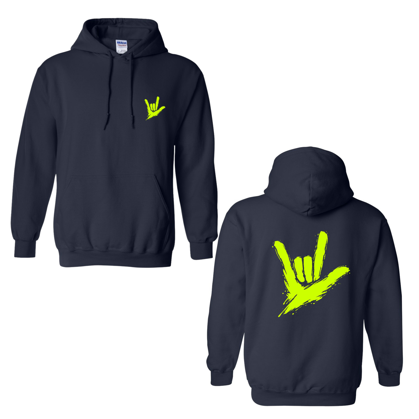 Neon Green ILY by Fortyxfive – Front & Back Unisex Hoodie