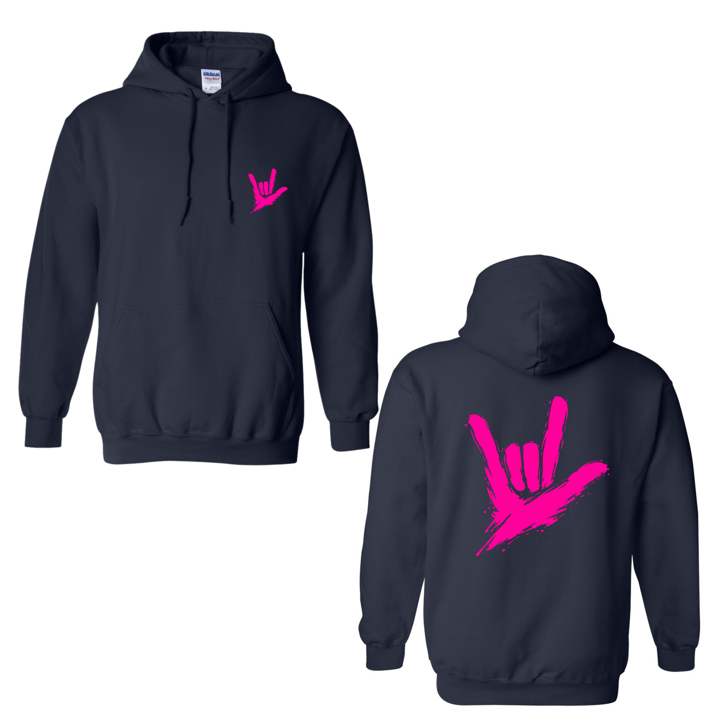 Neon Pink ILY by Fortyxfive – Front & Back Unisex Hoodie