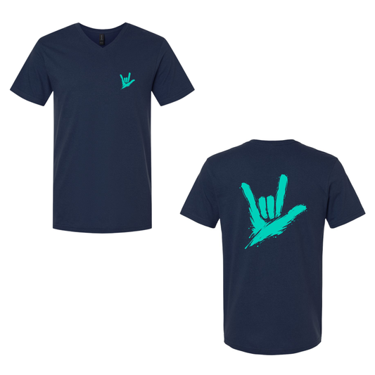 Teal ILY by Fortyxfive – Front & Back Unisex V-NECK
