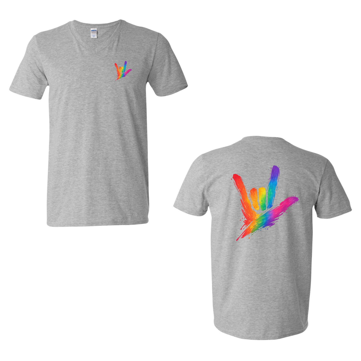 Rainbow ILY by Fortyxfive - Front & Back Unisex V-NECK