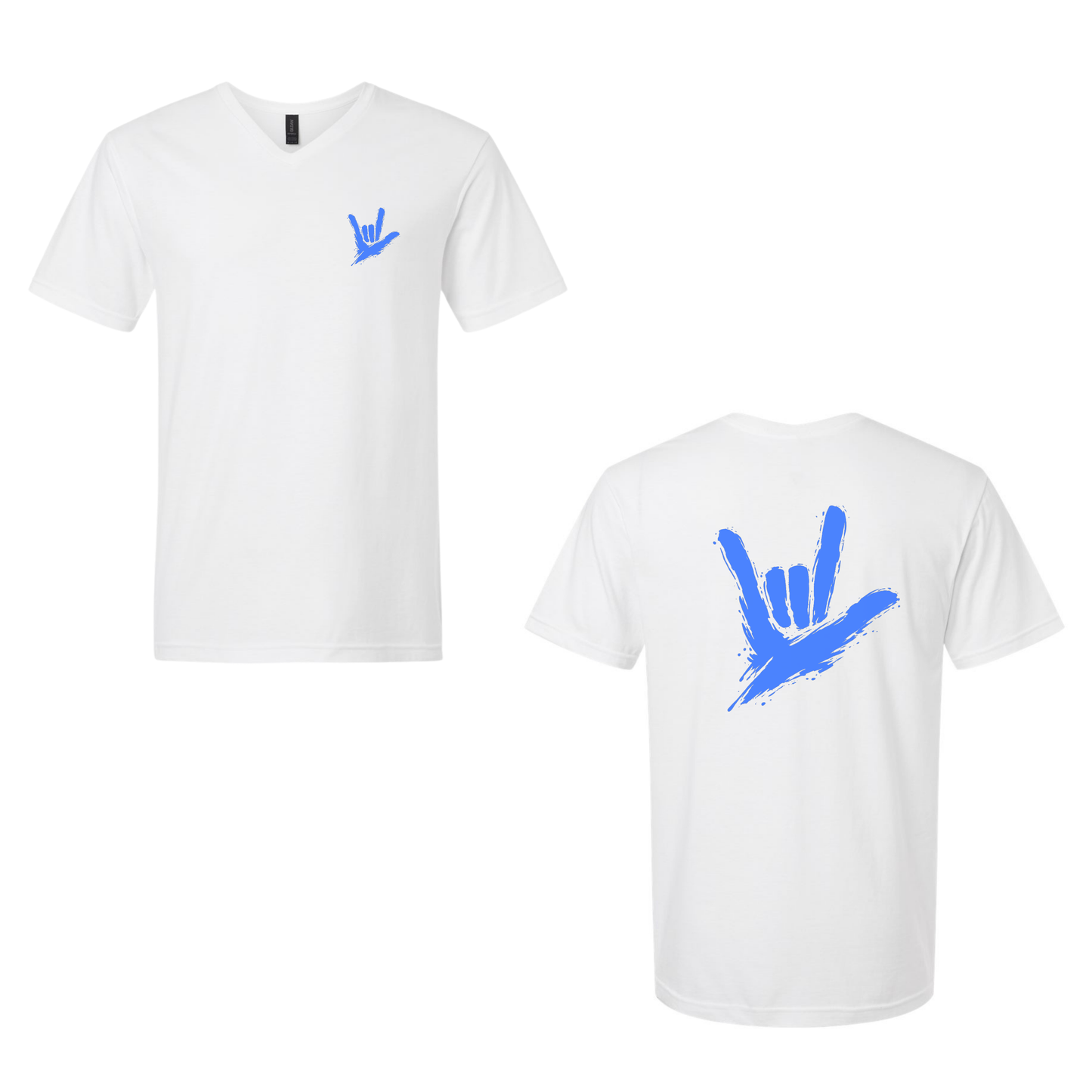 Electric Blue ILY by Fortyxfive – Front & Back Unisex V-NECK