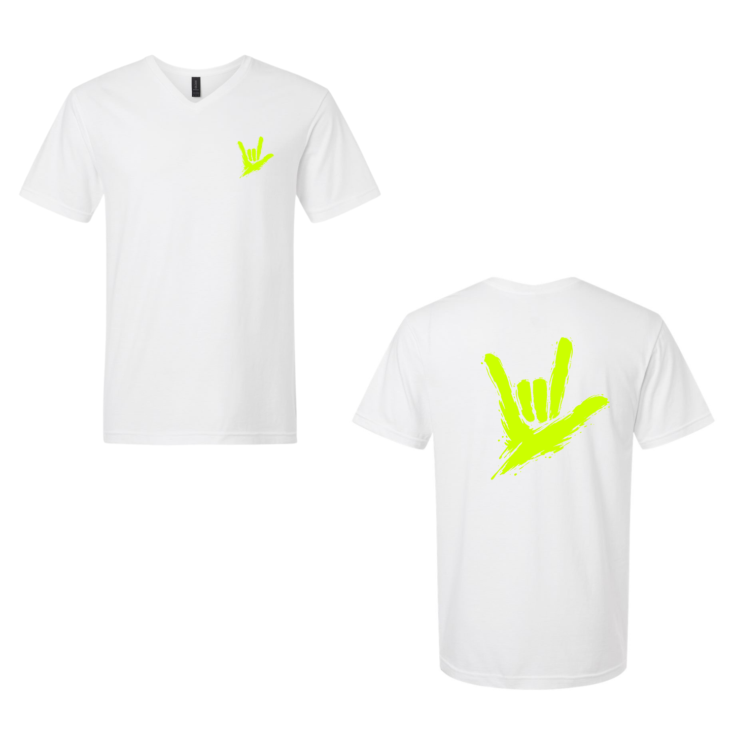 Neon Green ILY by Fortyxfive – Front & Back Unisex V-NECK