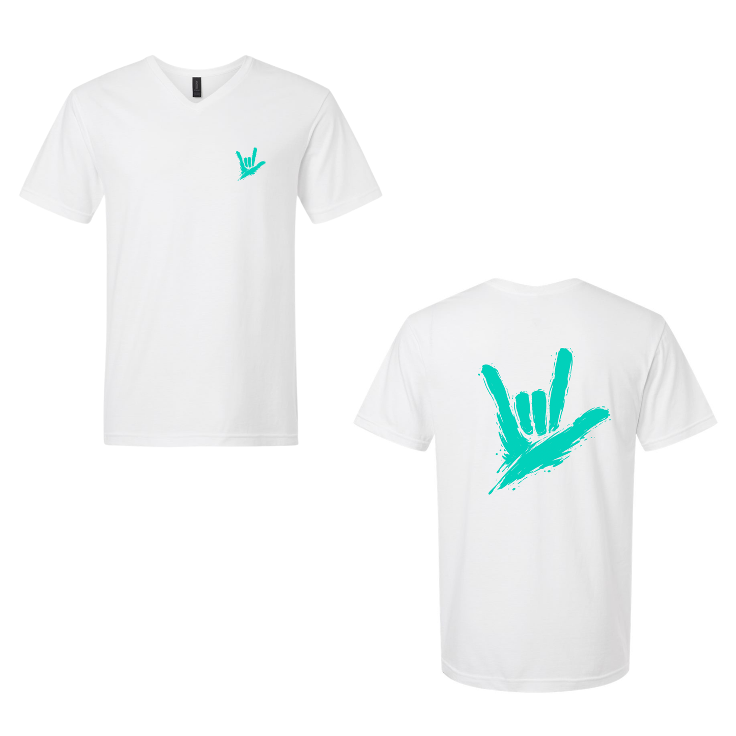 Teal ILY by Fortyxfive – Front & Back Unisex V-NECK